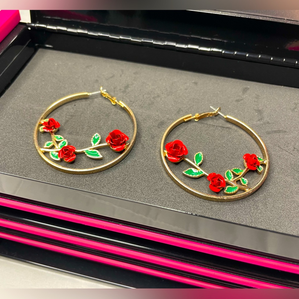 ROSE | Rose Design Hoop Earrings | Gold & Roses